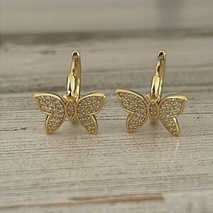 Vermeil Pave Moissanite Butterfly Huggie Hoop Earrings.